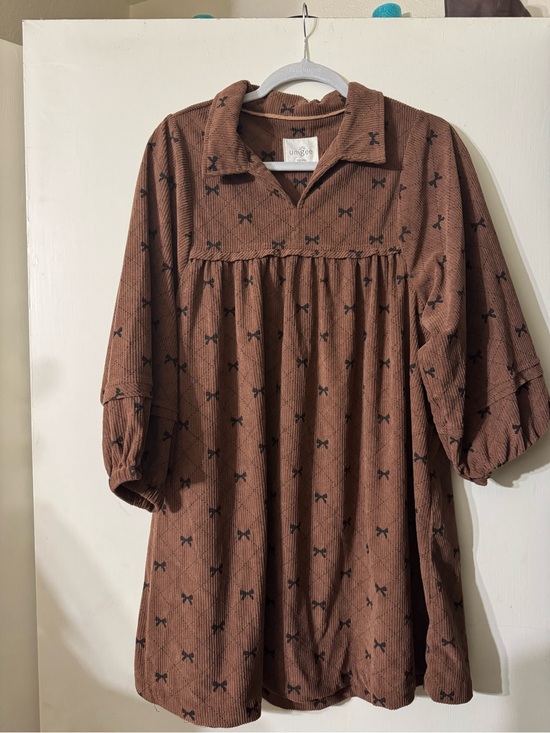Umgee Dresses & Skirts - Umgee Brown Corduroy Bow-Print Casual Dress
